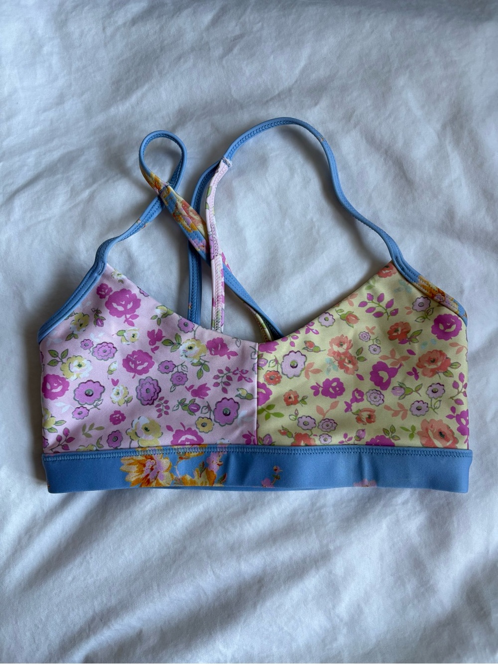 LoveShackFancy Floral Print Bralette in Pastel Pink, Yellow, Blue